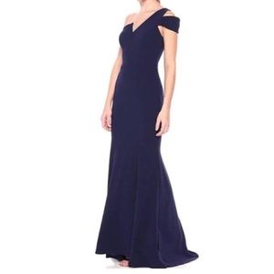 Betsy & Adam one shoulder crepe gown
